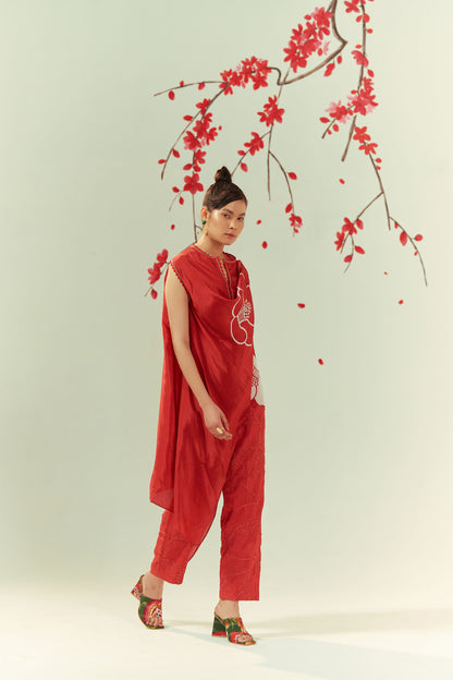 Hanna Akari Shawl Draped Top With Pants Co-ord