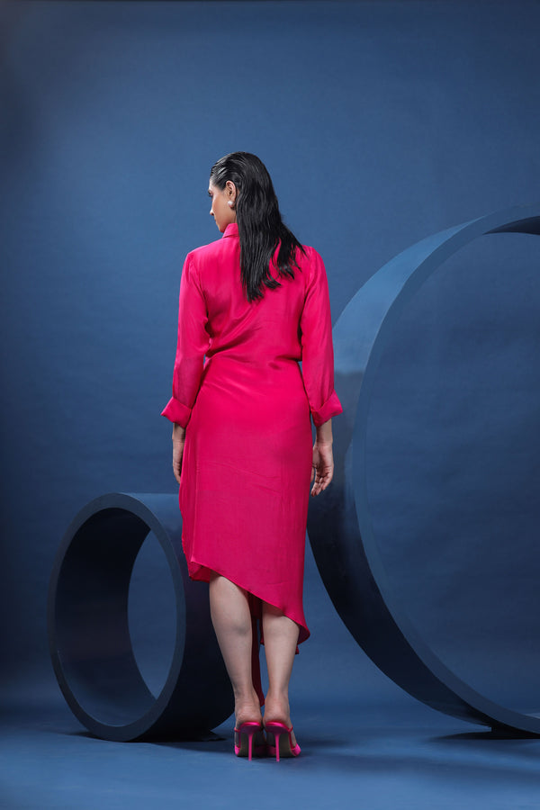 Dala Horse Fuchsia Draped Shirt Dress