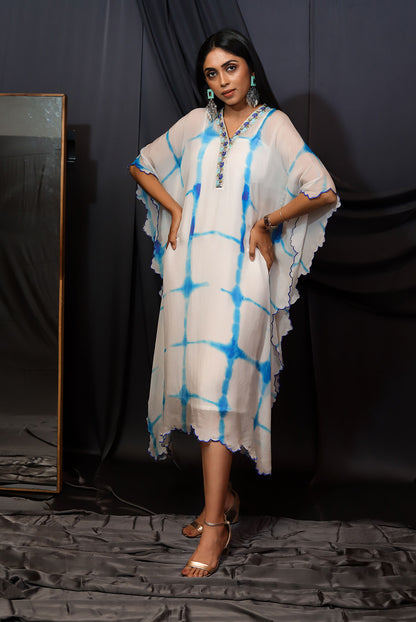 Blue Tie & Dye Scalloped Kaftan