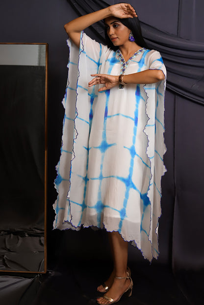 Blue Tie & Dye Scalloped Kaftan