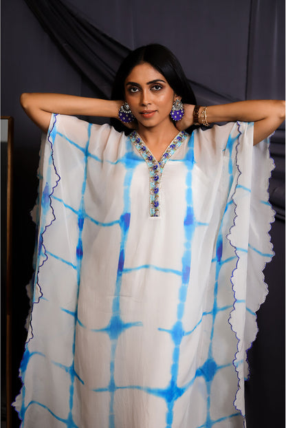 Blue Tie & Dye Scalloped Kaftan